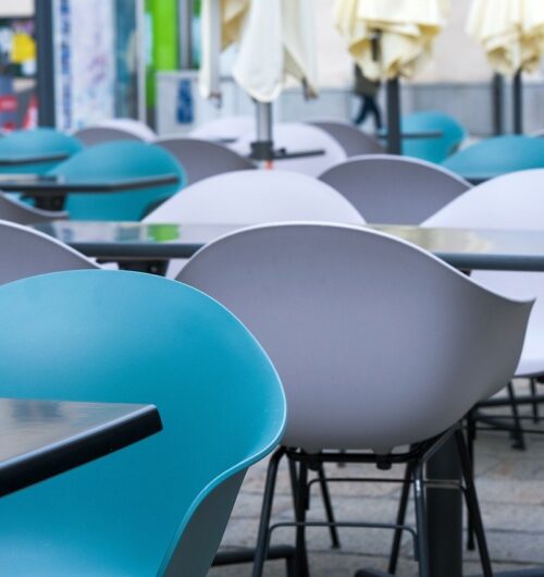 table, chair, colorful